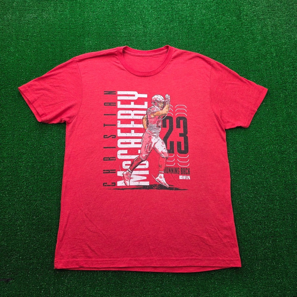 NFLPA Christian McCaffrey Running Back Graphic Tshirt Mens Medium Red Football